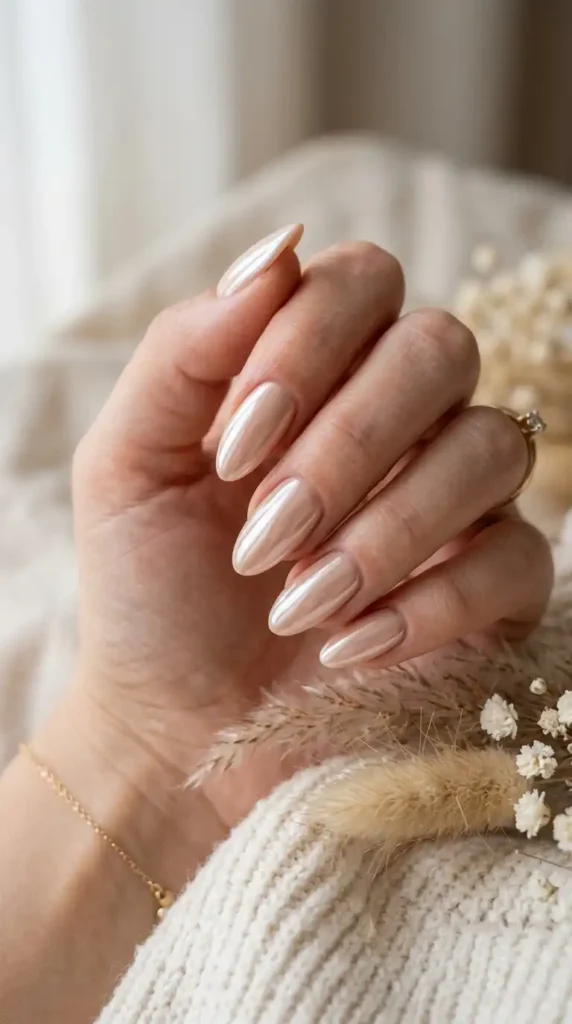 Pearl Chrome Nail Ideas: Elegant Glossy Manicure Trends You Need to Try nails with glossy glazed finish 202605111408 optimized