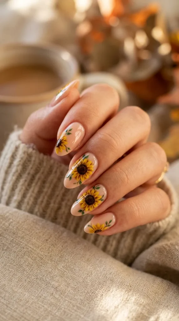 Fall Sunflower Nails: 20 Cozy & Trendy Autumn Designs (Step-by-Step Guide) nails with sunflower design 202605150927