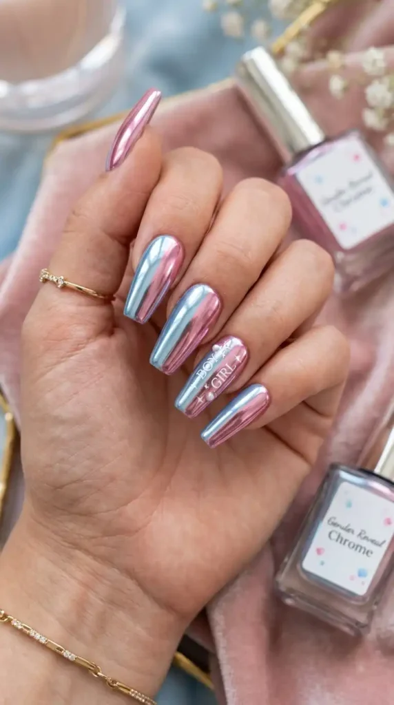 Gender Reveal Nail Designs: 20 Creative Ideas for the Perfect Celebration pink blue chrome gender reveal 202605081315 optimized