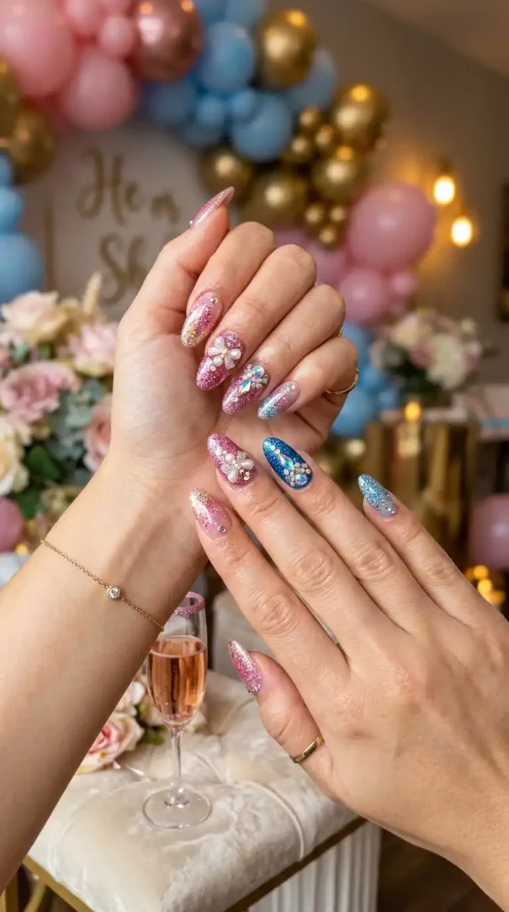 Gender Reveal Nail Designs: 20 Creative Ideas for the Perfect Celebration pink blue glitter gender reveal 202605081229 optimized