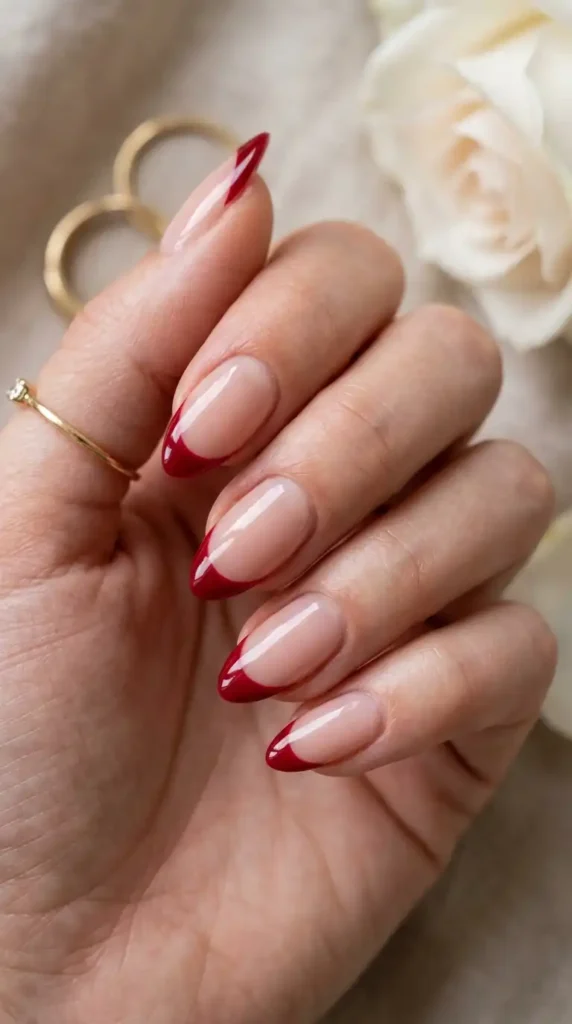 Red Nail Ideas 2026: Chic, Bold & Viral Nail Designs Everyone Wants red french tip nails nude 202605121651 optimized (2)