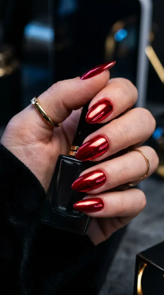 Red Nail Ideas 2026: Chic, Bold & Viral Nail Designs Everyone Wants red chrome nails glossy shine 202605121653 optimized