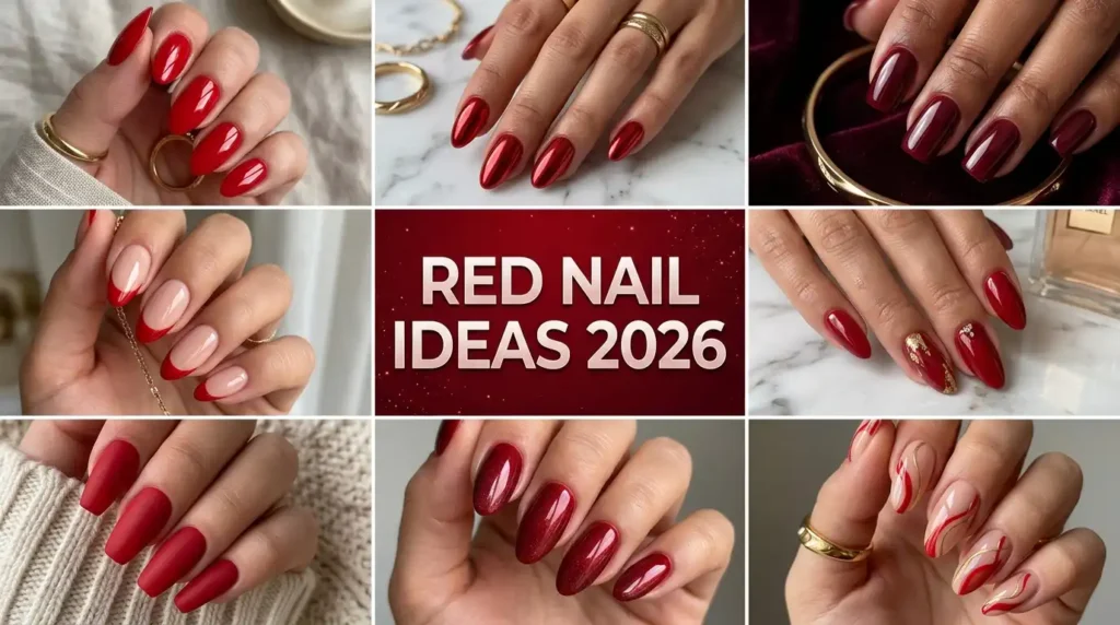 Red Nail Ideas 2026: Chic, Bold & Viral Nail Designs Everyone Wants red nail designs collage 202605121211 optimized