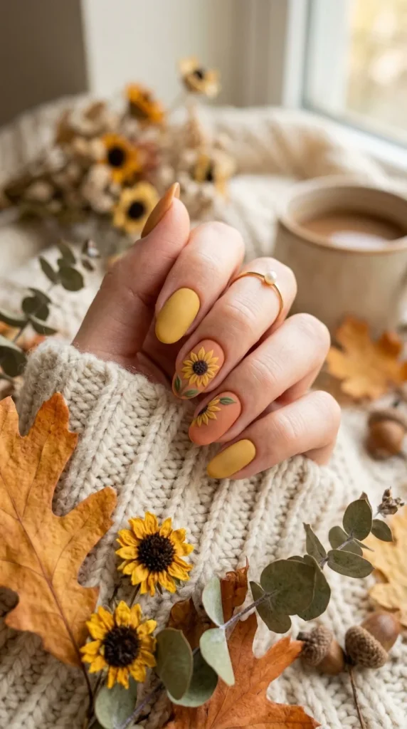 Fall Sunflower Nails: 20 Cozy & Trendy Autumn Designs (Step-by-Step Guide) sunflower nails autumn colors 202605150930