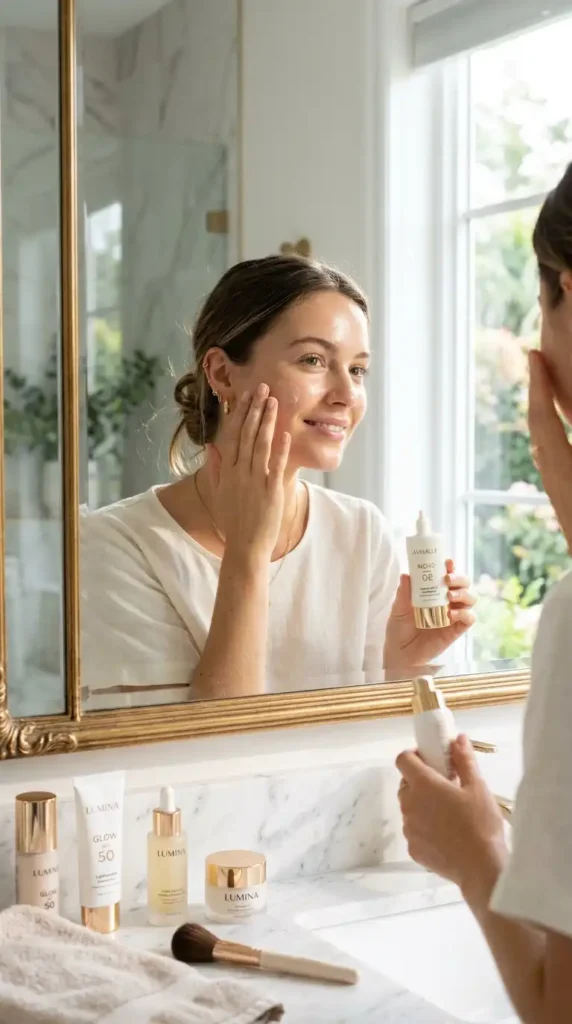 How to Prep Your Skin Before Makeup for a Smooth, Flawless Finish woman applying sunscreen before … 202605111718 optimized