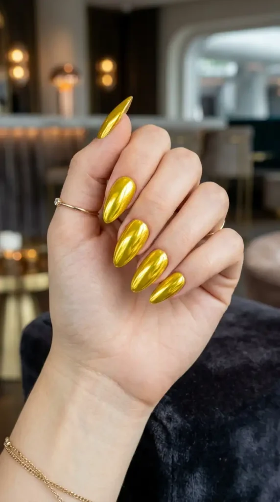 Yellow Nail Ideas: 20 Trendy Designs That Brighten Every Season yellow chrome nails luxury aesth… 202605101928 optimized
