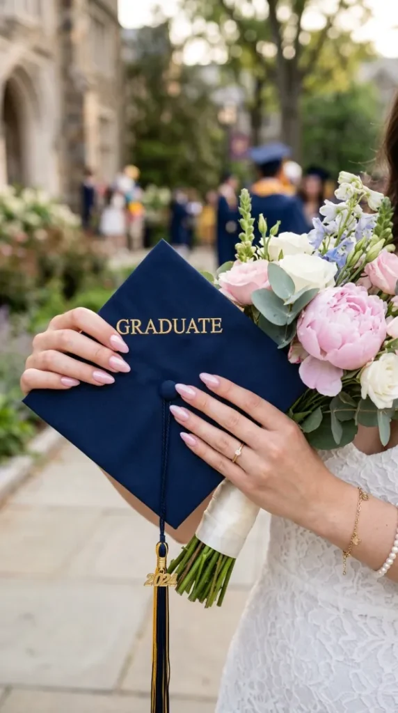 Graduation Nail Ideas 2026: Trendy Nail Designs That Will Make Your Graduation Photos Look Stunning compressed baby pink graduation nails manicure 202605210917