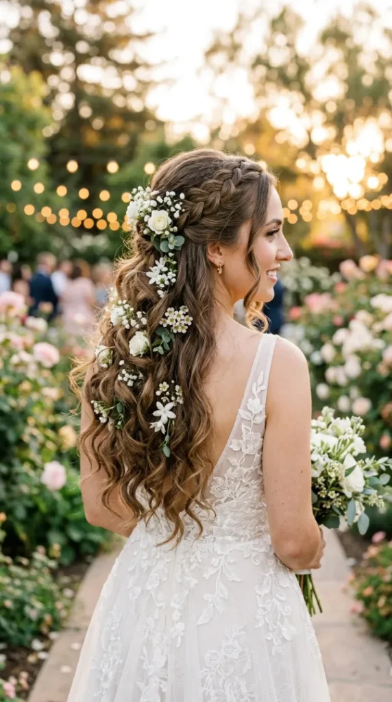 Wedding Hair Trends 2026: Stunning Long Hairstyles Every Bride Will Fall in Love With compressed bridal hairstyle with floral acc… 202605192050