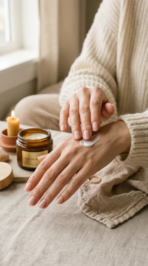 Nail Care at Home: The Complete Guide to Healthy, Strong & Beautiful Nails compressed feminine hands applying hand cream 202605160954