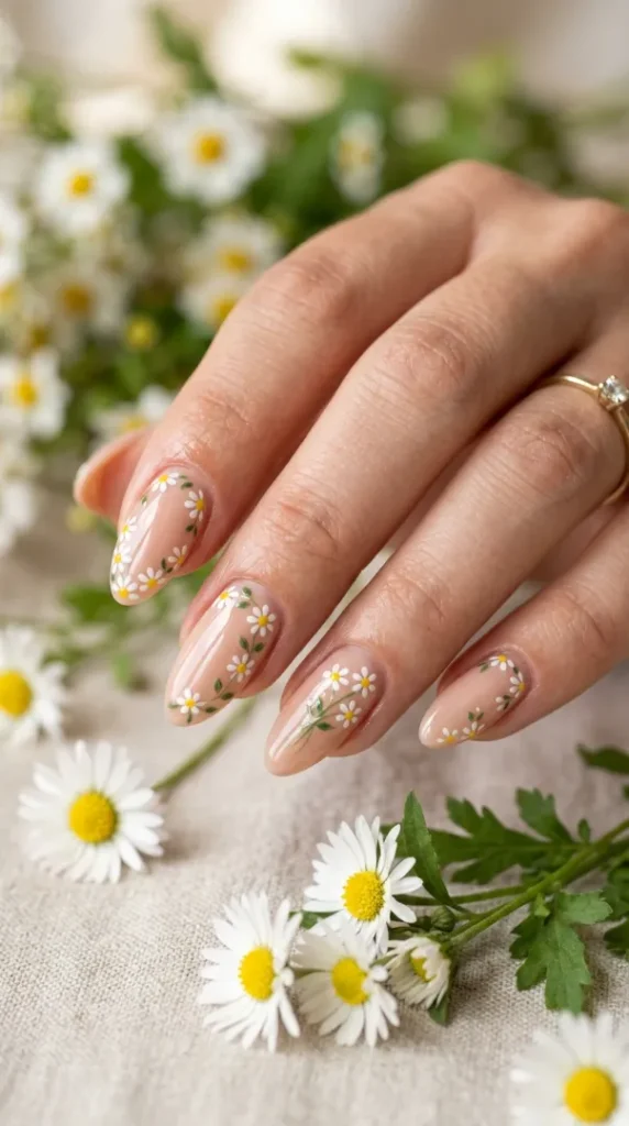 May Nail Ideas 2026: Trendy Spring Nail Designs Everyone Wants to Try compressed floral may nail design daisy 202605151316