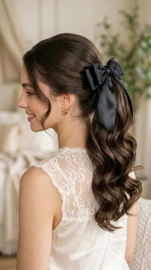 Hair Accessories Tutorial: Easy Ways to Style Clips, Claw Clips, Bows & Headbands compressed hairstyle with black satin bow 202605181456