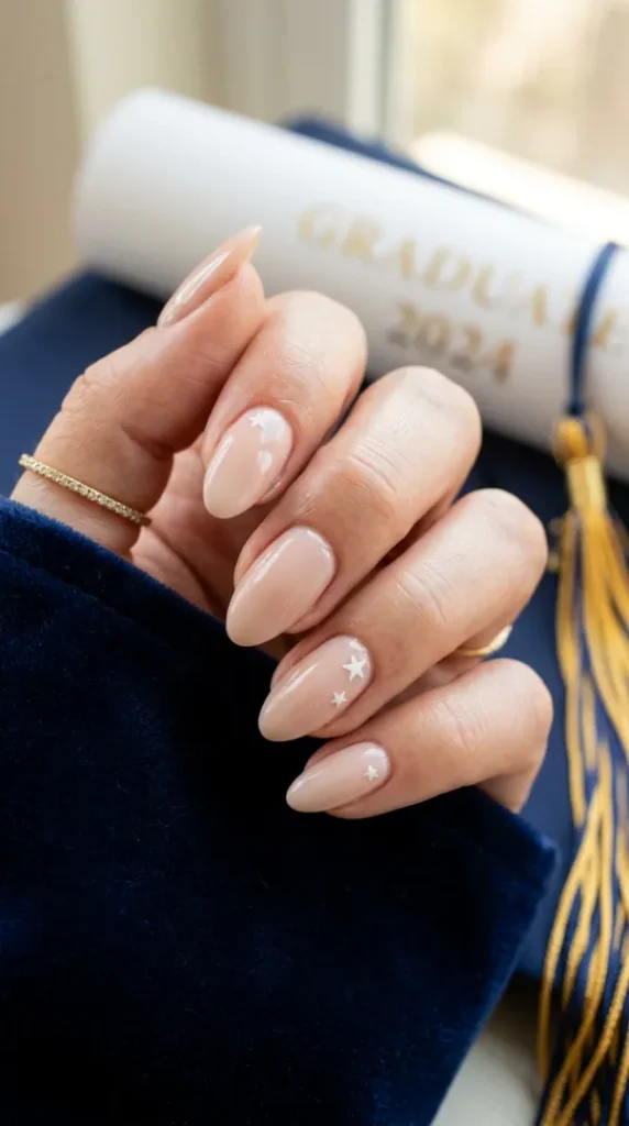 Graduation Nail Ideas 2026: Trendy Nail Designs That Will Make Your Graduation Photos Look Stunning compressed minimalist graduation nails star… 202605210916