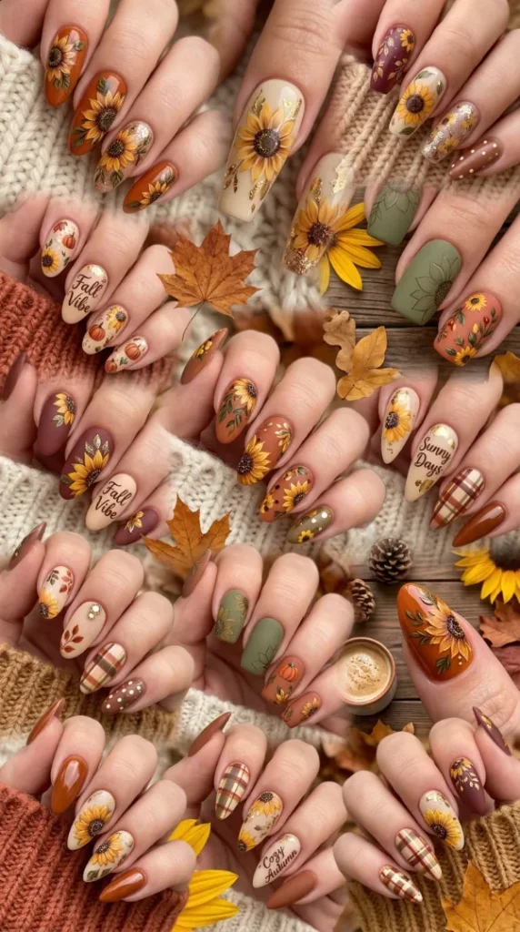 Fall Sunflower Nails: 20 Cozy & Trendy Autumn Designs (Step-by-Step Guide) compressed sunflower nail designs fall colors 202605150947