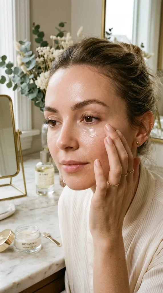 Eye Makeup Techniques for Beginners: Easy Steps for Beautiful Everyday Looks compressed woman prepping eyes skincare 202605152001