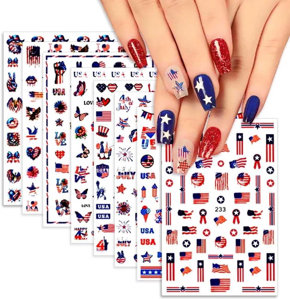 4th of July Nail Art: 25 Festive Red, White & Blue Nail Ideas for 2026 compressed 1. patriotic nail sticker set