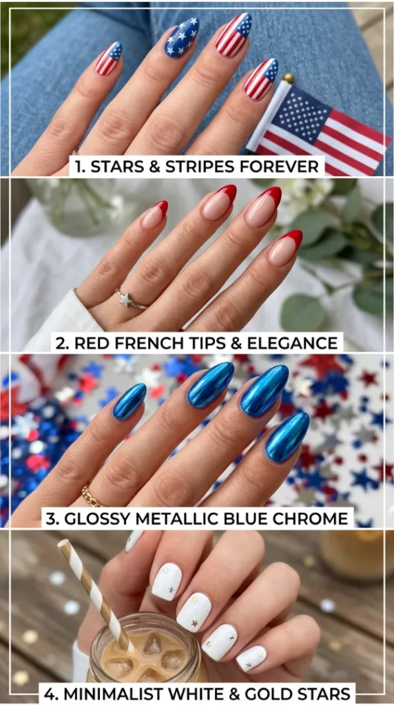 4th of July Nail Art: 25 Festive Red, White & Blue Nail Ideas for 2026 compressed four 4th of july nail 202606121101