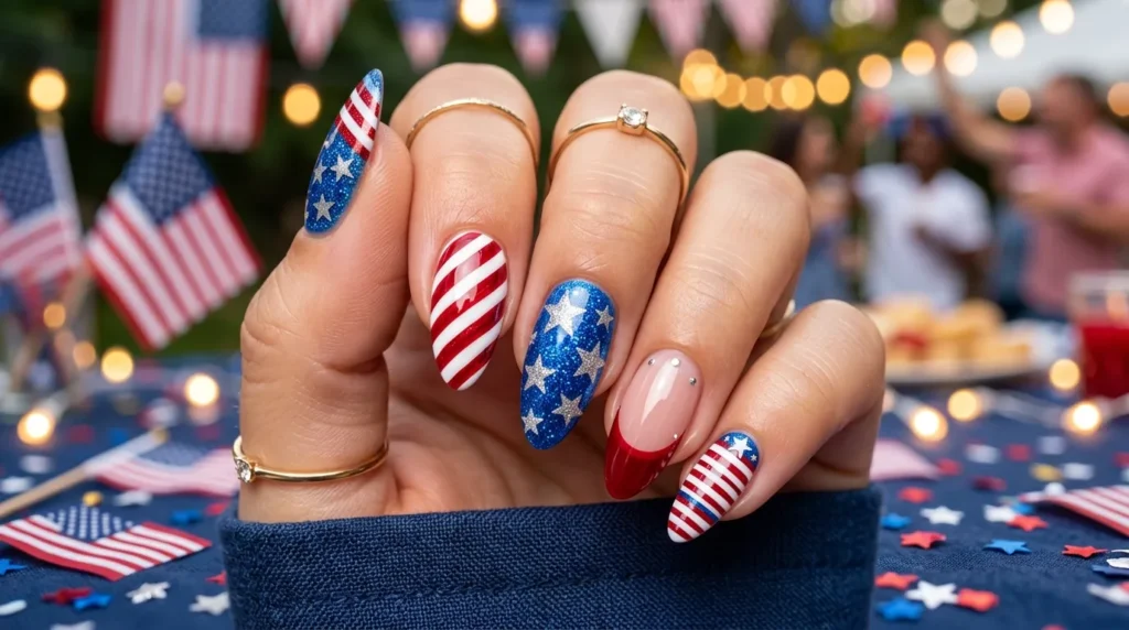 4th of July Nail Art: 25 Festive Red, White & Blue Nail Ideas for 2026 compressed independence day nail art 202606121052