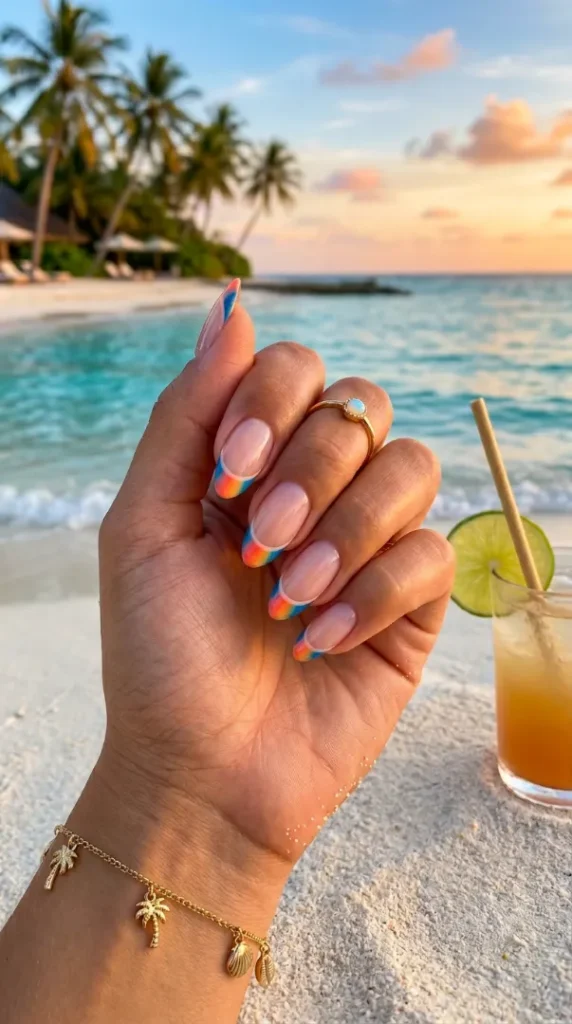 Summer French Tip Nails: 25 Chic & Trendy Nail Ideas for Summer 2026 compressed tropical vacation french tip nails 202606021602