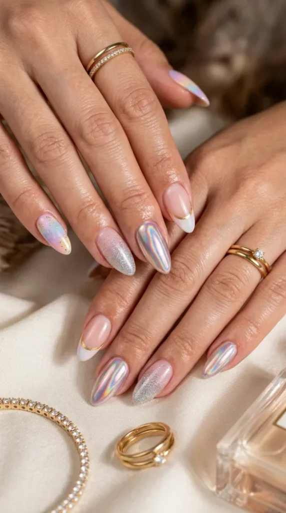 Pride Nail Ideas 2026: 25 Colorful Rainbow Nail Designs You'll Want to Wear This Year compressed almond nails with chrome and 202607171304