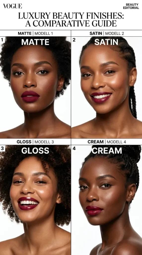 Best Lipstick Shades for Brown Skin (2026): 25 Colors That Actually Flatter Every Undertone compressed lipstick finishes comparing four… 202607062116