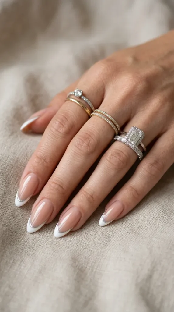 compressed nails with rings neutral background 202607261147