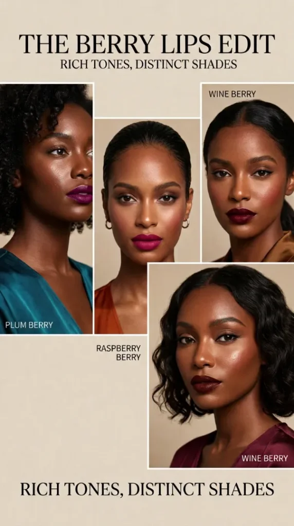 Best Lipstick Shades for Brown Skin (2026): 25 Colors That Actually Flatter Every Undertone compressed three women wearing berry lipsticks 202607062100