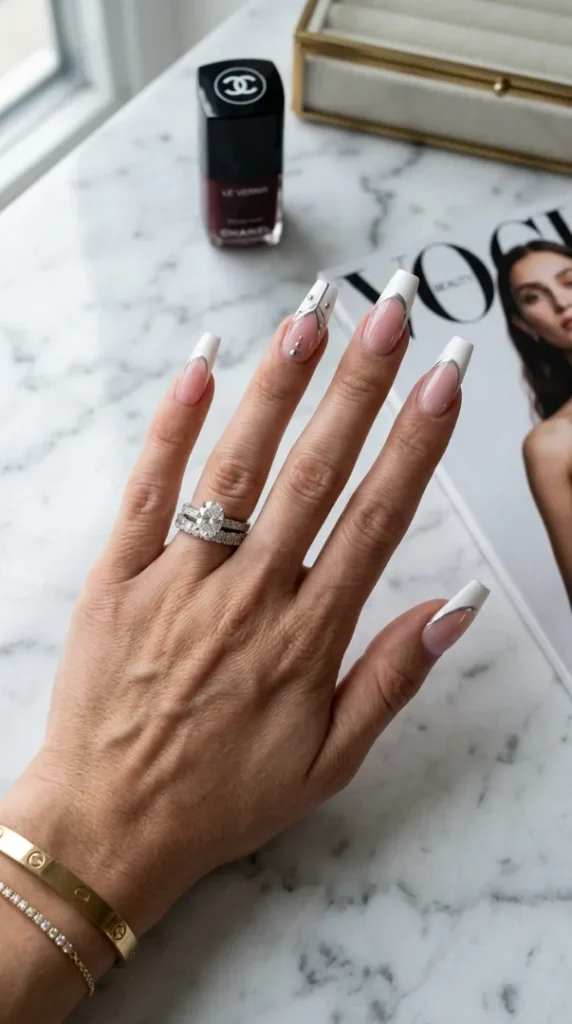 compressed white nails with chrome details 202607261153