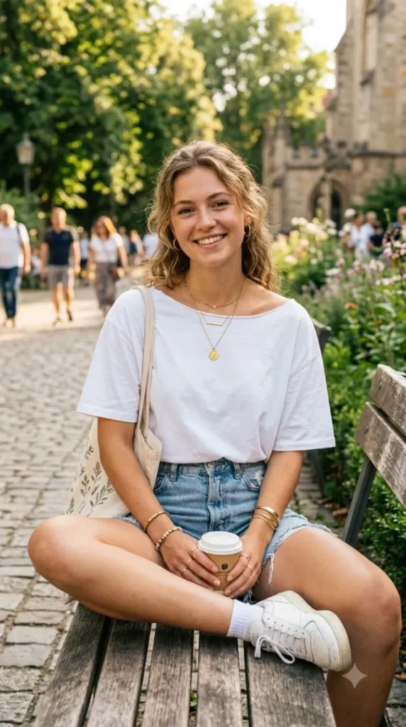 25 Easy T-Shirt Cutting Ideas: Cute DIY Neckline Styles You Can Make in Minutes (2026) compressed woman wearing t shirt and shorts 202607312318