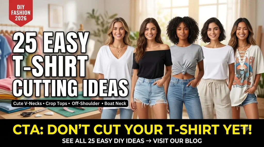 25 Easy T-Shirt Cutting Ideas: Cute DIY Neckline Styles You Can Make in Minutes (2026) compressed women wearing diy t shirts 202607312335