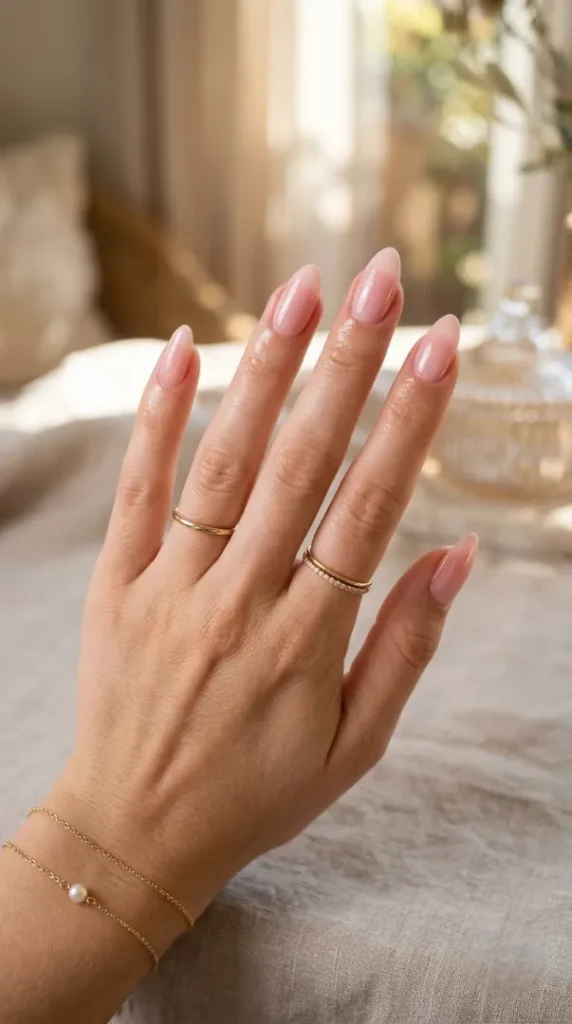 August Nails Ideas 2026: 20 Gorgeous Late-Summer Nail Designs and BIAB Inspiration compressed almond shaped pink manicure 202608080800 photoroom