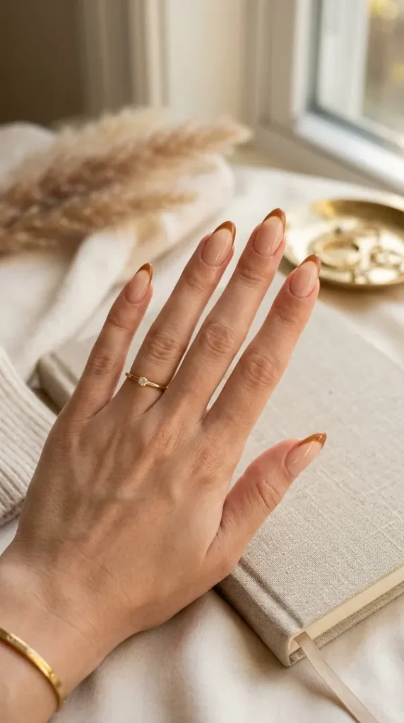 August Nails Ideas 2026: 20 Gorgeous Late-Summer Nail Designs and BIAB Inspiration compressed caramel french tip nails 202608080905 photoroom