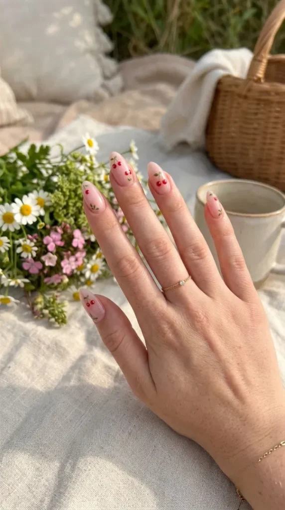 August Nails Ideas 2026: 20 Gorgeous Late-Summer Nail Designs and BIAB Inspiration compressed cherry accent almond manicure 202608080904 photoroom