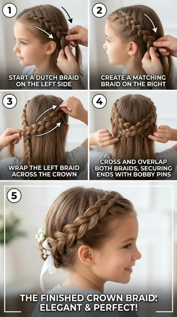 Easy Back-to-School Hairstyles for Kids That Are Cute, Quick & School Ready compressed creating crown braid hairstyle i… 202608170854 photoroom