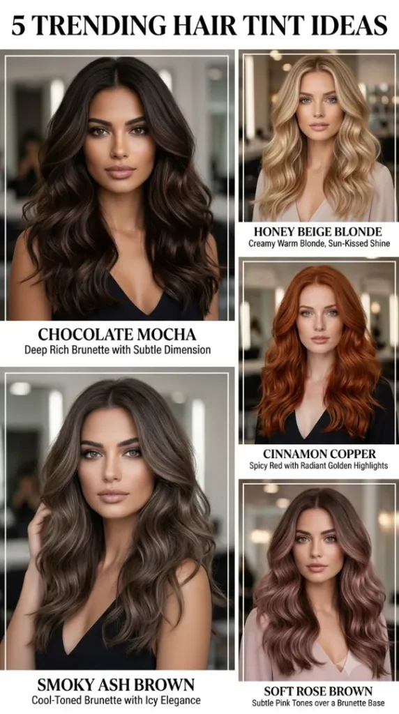 35 Hair Color Ideas You'll Want to Try in 2026: The Best Shades for Every Skin Tone & Eye Color compressed five hair tint ideas collage 202608010840