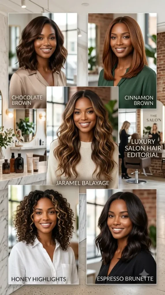 35 Hair Color Ideas You'll Want to Try in 2026: The Best Shades for Every Skin Tone & Eye Color compressed five women with brown skin 202608010833