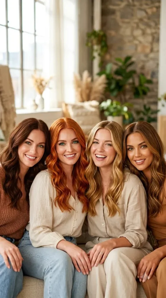 35 Hair Color Ideas You'll Want to Try in 2026: The Best Shades for Every Skin Tone & Eye Color compressed four women green eyes hair 202608010836