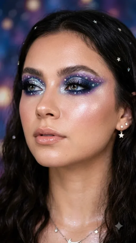 25 Creative Eyeshadow Looks That Instantly Stand Out compressed galaxy eyeshadow navy violet silver 202608040708