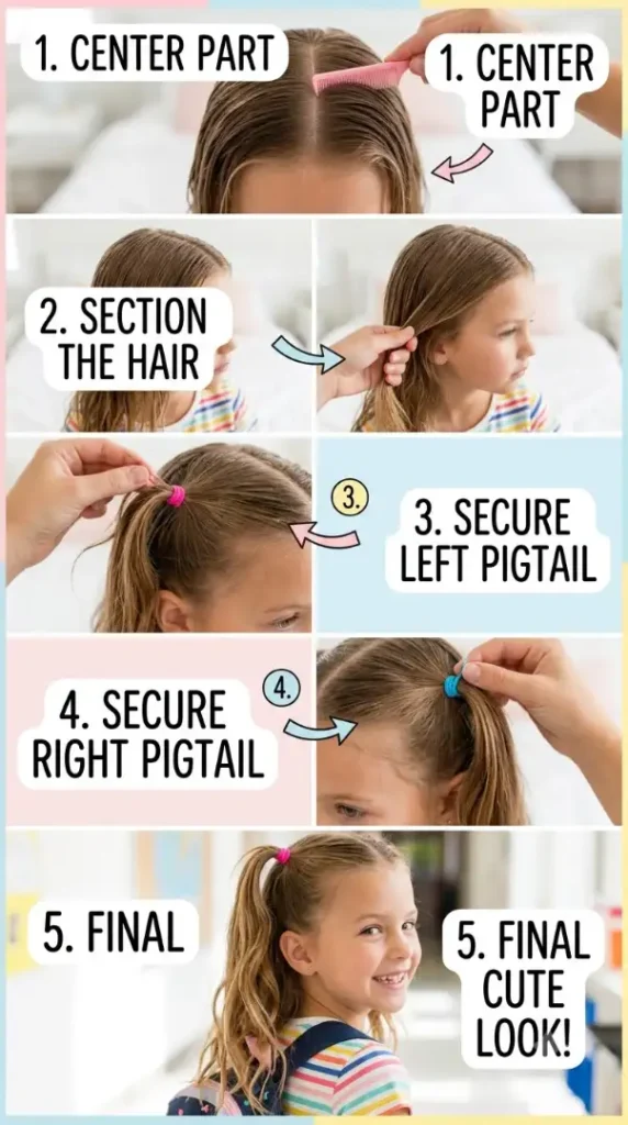 Easy Back-to-School Hairstyles for Kids That Are Cute, Quick & School Ready compressed girl hairstyle tutorial collage 202608170901 photoroom