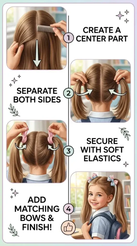 Easy Back-to-School Hairstyles for Kids That Are Cute, Quick & School Ready compressed infographic showing double ponyt… 202608170734 photoroom