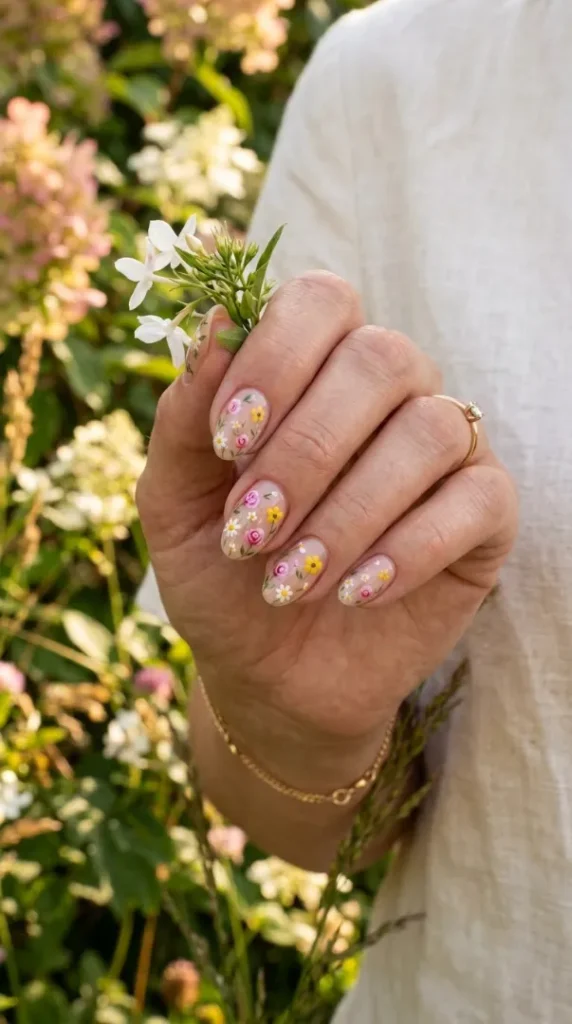 August Nails Ideas 2026: 20 Gorgeous Late-Summer Nail Designs and BIAB Inspiration compressed nude floral manicure on nails 202608080926 photoroom