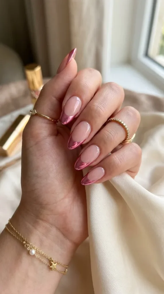 August Nails Ideas 2026: 20 Gorgeous Late-Summer Nail Designs and BIAB Inspiration compressed pink chrome french tip nails 202608080900 photoroom