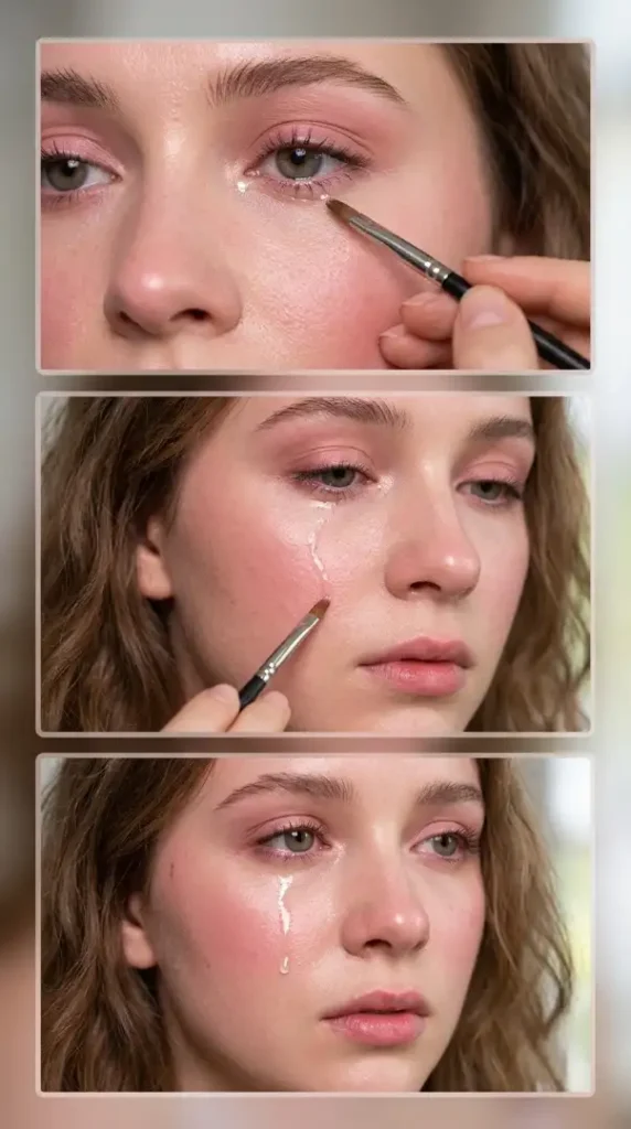 compressed woman demonstrating tear makeup … 202608261525 photoroom