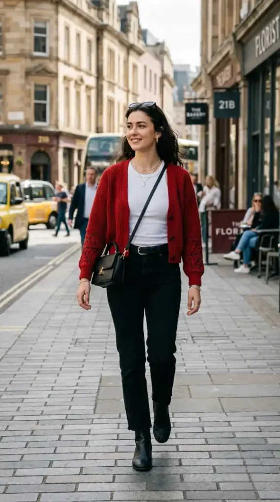 compressed woman wearing red cardigan outdoors 202608221407 photoroom