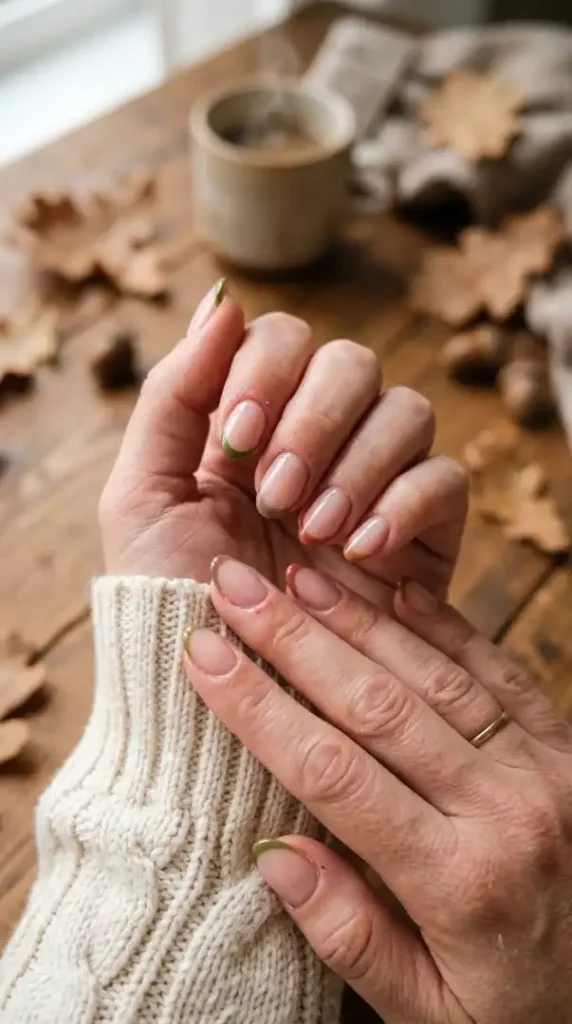 35+ Chic Fall Nails 2026 Trends & Trendy Brown Nail Art Ideas compressed woman showing earthy french mani… 20260914074334 photoroom