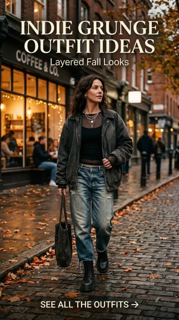 Soft Alternative Outfit Ideas | Indie Grunge & Aesthetic Fall Style Inspo compressed woman wearing indie grunge outfit 202609071156 photoroom